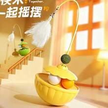 Đồ chơi cho mèo tự cân bằng kèm bóng cỏ mèo và que lông vũ, đồ chơi xoay lật kiêm máng ăn xếp hình. - Nhiều màu - Xem 1