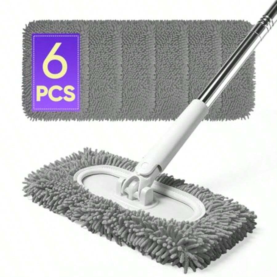 6 Pack Reusable Microfiber Mop Pads Compatible With Sweeper Mops, Replacement Mopping Pads Dry Sweeping Cloths, Washable Chenille Flat Mops Refills For Mopping Floor Cleaning Mop Is Not Included - Gray - View 1