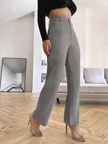 Pantalones de pierna recta unicolores - Gris Claro - Ver 4