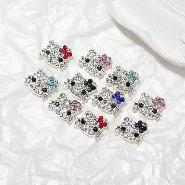 SANRIO 20pcs/40pcs Cartoon Nail Art Decorations, Alloy Bow & Kitten Design Nail Jewelry, DIY Mini Rhinestone Flat Stickers