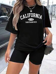 1 Piece 180g Women's T-Shirt, Men's T-Shirt, Casual Cotton Crew Neck T-Shirt. Women's Sports T-Shirt. Designed By Y2K Artists In The Bababask Style, Made From 100% Pure Cotton. Creative Cartoon Pattern Design, Comfortable Short Sleeves - 黑色 - 查看 6