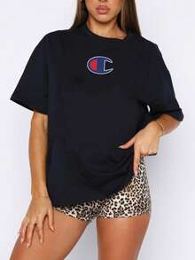 1 Pieza 180g Camisetas Para Mujer Camiseta Hombre, camiseta informal de algodón con cuello redondo.Camiseta deportiva para mujer.Diseñadas por artistas de la generación Y2K al estilo Bababask, confeccionadas en 100% algodón puro.Diseño de patrón de dibujos animados creativos, cómoda manga corta - Negro 9 - Ver 1