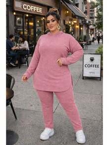 Women's Autumn/Winter Cold Weather Set In Lightweight Fleece, Sizes Gg G1 - rosa - Ver 2