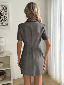 Vestido camisero de mujer de manga corta con rayas - Gris - Ver 2