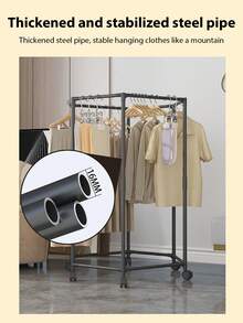 1PC Hexagonal Rotating Clothes Hanger With Wheels, Freestanding Hanger Portable Metal Garment Rack For Laundry Room Storage Display Organizer - Multicolor - View 6