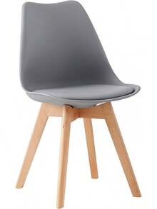 4-Pack Dining Chairs Natural Wood Legs Grey Cushioned Office Lounge Kitchen Contemporary Design - Grey - View 6