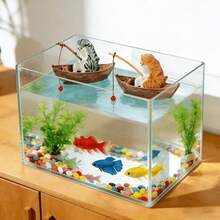 2件套创意水族箱微景观装饰，可爱猫咪钓鱼船摆件，高品质树脂耐用鱼缸装饰，海洋主题微景观装饰，逼真细节水族箱种植配件 | 节日礼物 | 钓鱼爱好者礼物 - A - 查看 5