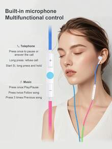 URIZONS 3.5mm Handmade Thread Wrapped Wired In Ear Headphones- Colorful Fabric Braided Earphones Cord Earbuds With Mic For Music And Gaming - Multicolor - View 7