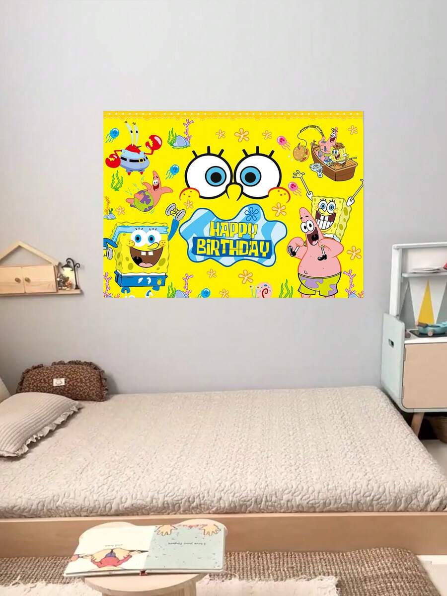 SpongeBob SquarePants SquarePants Series Birthday Party Backdrop Fabric - Multiple Styles Of Cartoon Printed Party Banners For Event Photography And Decoration Of Walls - Multiple Styles - View 1