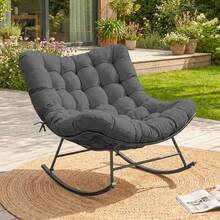 Indoor Outdoor Cushioned Papasan Rocking Chair For Outdoor Indoor, Oversized Outdoor Rocking Chair With Cushion, Outdoor Rocking Egg Chair, Patio Rocker For Porch, Balcony, Lawn, Bedroom, Living Room, Gray - 灰色 - 查看 4