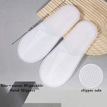 40 Pairs Disposable Slippers, Bulk Slippers For Hotel, Spa, Travel, White Non-Woven Fabric, Closed-Toe House Slippers For Guests - White - View 4