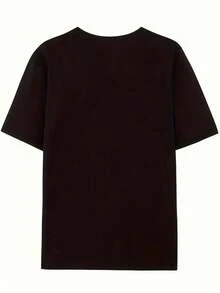 Camiseta de manga corta con estampado de corazón de zorro para mujer | Top casual negro de cuello redondo con estampado de zorro naranja, tela cómoda, lavable a máquina, adecuado para primavera/verano/otoño. Blusa, camisa > Hermosa. - Negro - Ver 4