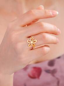 LIKGREAT 1pc Flower Ring Stainless Steel Gold Color Finger Rings Women Girls Aesthetic Bohemian Jewelry Birthday Gift Wholesale - Flower Series - View 7