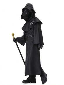 Kids Plague Doctor Halloween Party Cosplay Outfit Set With Mask,Hat,Robe,Cane - Black - View 3
