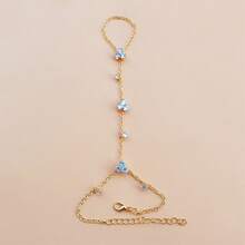 1pc Minimalist Hand Chain, Shiny Metal Jewelry Fashion Hand Accessory For Bride, Wedding, Party - Gold - View 3