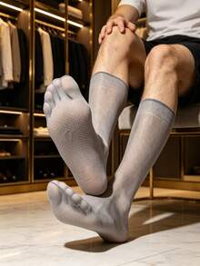 1/4 Pair Men's Multi-Color Non-Slip Bottom Mid-Calf Socks, Business Formal Wear, Breathable Office Commute Socks, All Season - Multicolor - View 5