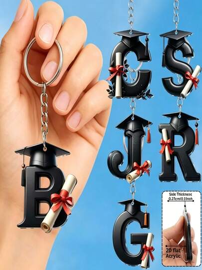 1pc 2D Flat Design 2026 Graduation Cap Keychain, Made Of Black Letter Acrylic Material, 1pc. Suitable For 2026 Graduation Class Decoration, Backpack Hanging Ornament, Graduation Gift, Party Favors, An Ideal Souvenir