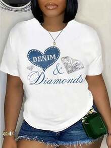 1 Piece Denim And Diamond Shirt, Denim And Pearl Shirt, Denim And Diamond Western Shirt, Glam Cowgirl Shirt, 180g 100% Cotton - 白色 - 查看 1
