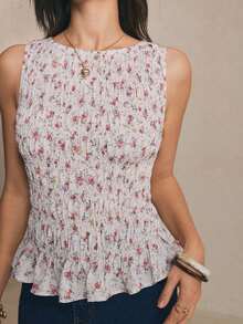 Camiseta de mujer informal de cuello redondo con pliegues de color liso y versátil - Multicolor - Ver 7