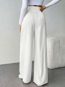 Pantalones anchos de cintura alta con textura, de moda minimalista y casual, ideales para volver al colegio - Blanco - Ver 2