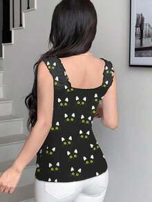 Top de tirantes con estampado de corazón y diseño de cintura ajustada, con lazo, moda de verano - Multicolor 4 - Ver 2