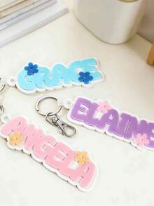 1 pieza Llavero acrílico floral grueso y lindo con nombre personalizado, regalo de graduación - Multicolor - Ver 7