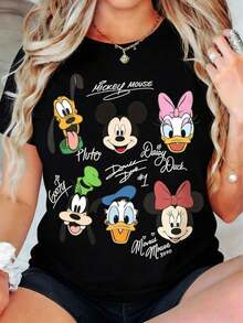 Disney 100% Cotton 180g High-Quality Vintage Mickey T-Shirt – Soft Breathable Fabric |   Retro Cartoon Design Featuring Donald Duck, Minnie Mouse & Goofy |   Unisex Casual Short-Sleeve Shirt For Men & Women |   Matching Couple Outfits As A Holiday Gift - 黑色 - 查看 1