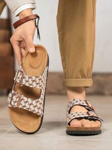 Pantuflas para hombres, casuales de playa, para uso en el hogar y exteriores, adecuadas para el hogar, viajes, hoteles, paseos en el parque, etc. - Blanco-marrón - Ver 6