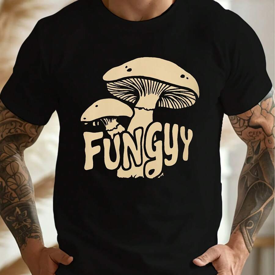 Camiseta FUNGUY con estampado de setas para hombre - Casual, talla grande, manga corta, poliéster transpirable - forma - Ver 1