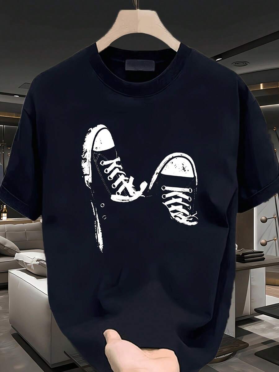 Men's Breathable Casual T-Shirt With Fun Halloween And Day Of The Dead Themed Print, Round Neck, Comfortable And Skin-Friendly Material, Suitable For All Seasons, Unisex, Short-Sleeved Printed T-Shirt For Summer 2026, 180 Grams. - 黑色 - 查看 1