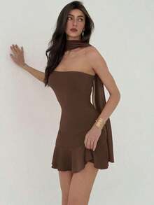 Vestido mini ajustado rojo de estilo romántico para el Día de San Valentín para mujeres - Cafetería - Ver 4