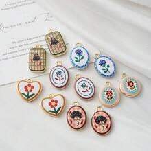 5/10pcs Zinc Alloy Double-Sided Charm Pendants, Rose, Small Flower, Polka Dot & Plaid Pattern Pendants, For DIY Jewelry Making, Necklace, Bracelet, Earring, Bag Chain, Keychain, Zipper Decor, Romantic Gift - Multicolor - View 3