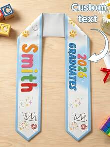 Customizable Graduation Shawls For Children, Graduation Sashes With Personalized Prints Of Names And Years, And Satin Shawls With Cute Paw Prints And Crown Patterns, Suitable For Graduates Of All Ages. - Multicolor - View 1