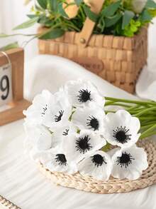 12pcs Artificial White Flowers, 11-Inch Silk Silver Lotus, PU Stems, Realistic Touch, White Petals Black Pistils, Suitable For Wedding Bouquets, Home Kitchen Party Table Decor - Multicolor - View 4