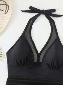 Swim Vcay Vestido de baño texturizado sin aros, negro sólido, para mujer, ideal para vacaciones de primavera, fiestas casuales de verano y playas - Negro - Ver 4