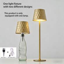 Lampe de table haute élégante à motif de diamant chaleureux LED, lampe de table rechargeable USB, avec base pointue à double usage, tête de lampe encastrable, texture métallique, ambiance de maison mode minimaliste, sensation de lumière confortable, luminosité réglable, convient pour la chambre, le salon, la table à manger, l'ambiance lumineuse du restaurant - Lampe de table haute + bouchon de bouteille - Voir 13