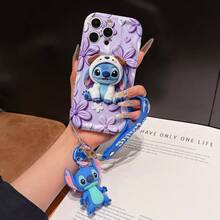 Disney Lilo & Stitch Phone Case With Stitch Charm And Stitch Lanyard - Cute Stitch Protective Case With Puppy Costume, Purple Floral Background Design, Equipped With Delicate Stitch Decorative Lanyard And Beaded Bracelet For Easy Carrying, Compatible With IPhone 17, 16, 15, 14, 13, 12, 11 Pro Series, Ideal For Birthdays, Holidays, Anniversaries, Graduation Gifts, Or Any Special Occasion To Surprise Family, Friends, Classmates, And Loved Ones. - trắng - Xem 1