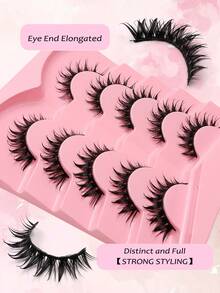 Asiteo 5 pares de pestañas postizas de ojos de gato húmedos de estilo anime, pestañas falsas dramáticas y cortas, extensiones de pestañas húmedas, herramienta de maquillaje - Negro - Ver 5