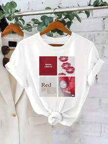 Camiseta de manga corta con cuello redondo, estampado floral, corte holgado, de tela suave, para mujer, estilo casual urbano. - Blanco - Ver 7
