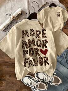 Letter Print T-Shirt, Casual Short-Sleeved, Round-Neck Top For Summer And Spring, Women's Clothing - White - View 6
