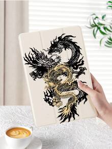 黑色线条龙图腾平板电脑保护套，三折支架保护壳，兼容 iPad 10.2 英寸 (A16)、11 英寸（第 11 代/2025 款）、第 8/9/10 代、Air 4（10.9 英寸）、Galaxy Tab S6 Lite 10.4 英寸，防摔，带笔槽，支持睡眠/唤醒功能，适合儿童/家庭使用。 - 彩色 - 查看 4