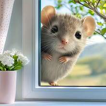 1/3/5pcs Static Glass Film, Cute Probe Mouse Pattern Window Sticker, Double-Sided Printing Removable Privacy Screen Decal, Decorative Sunshade For Home Window Decoration And Interior Glass Surface Ornament - Cute Mouse Window Stickers - View 6