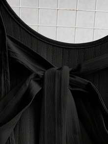 Vestido casual mini de mujer con tirantes de amarre, espalda descubierta, sin mangas, corte evasé y dobladillo con volantes - Negro - Ver 5