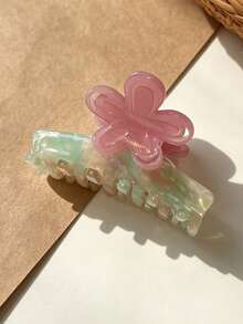 1个可爱女孩醋酸纤维彩色小发爪夹，丸子头半夹，优雅花朵发爪，度假风新娘发饰 - 彩色 - 查看 4