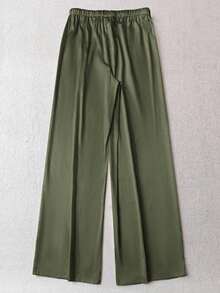 Pantalones anchos de pierna larga de satén verde con estilo casual, pantalones de seda, pantalones de satén, pantalones de seda verde, pantalones de satén verde, pantalones verde oliva, casuales - Rojo - Ver 9