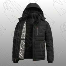Men's Thermal And Lined Nylon Jacket With Removable Hood - Black - View 6