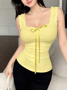 Top sin mangas de unicolor minimalista para mujer, uso casual de todos los días - Multicolor 2 - Ver 4
