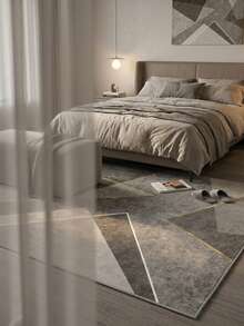 1pc Light Gray Geometric Abstract Art Area Rug, European And American Rectangular Soft Faux Wool Washable Carpet, Suitable For Living Room, Bedroom, Entrance, Bathroom, Hallway, Patio, Kitchen, Indoor Outdoor, All Season Large Size Mat, Home Decor - Multicolor - View 2
