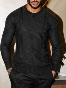Knitted Sweater Men's Sweater Tops Chic Cold Weather High Quality Autumn Winter Long Sleeve Pullover - 黑色 - 查看 1