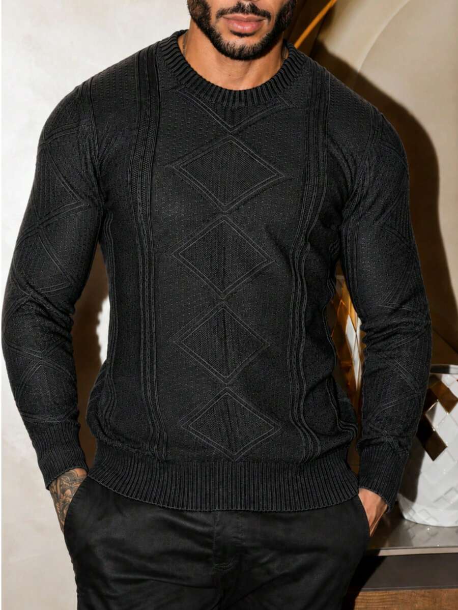 Knitted Sweater Men's Sweater Tops Chic Cold Weather High Quality Autumn Winter Long Sleeve Pullover - 黑色 - 查看 1